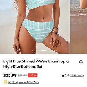 Light Blue Striped Bikini Set